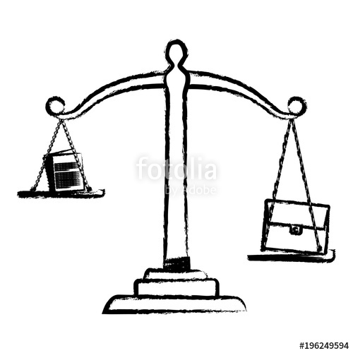 500x500 Sketch Of Law Scale With Briefcase And Documents Over White