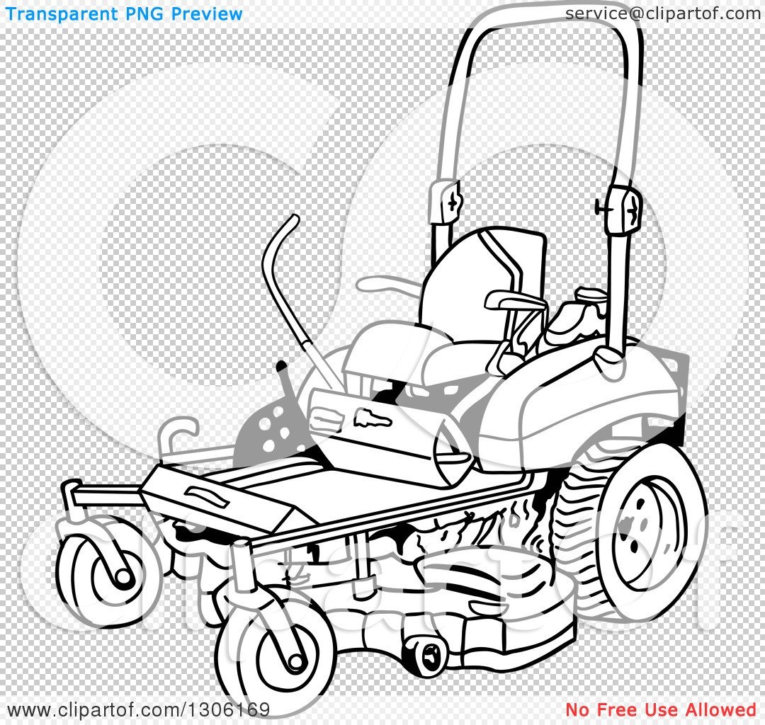 1080x1024 Clipart Of A Cartoon Black And White Ride On Lawn Mower Royalty