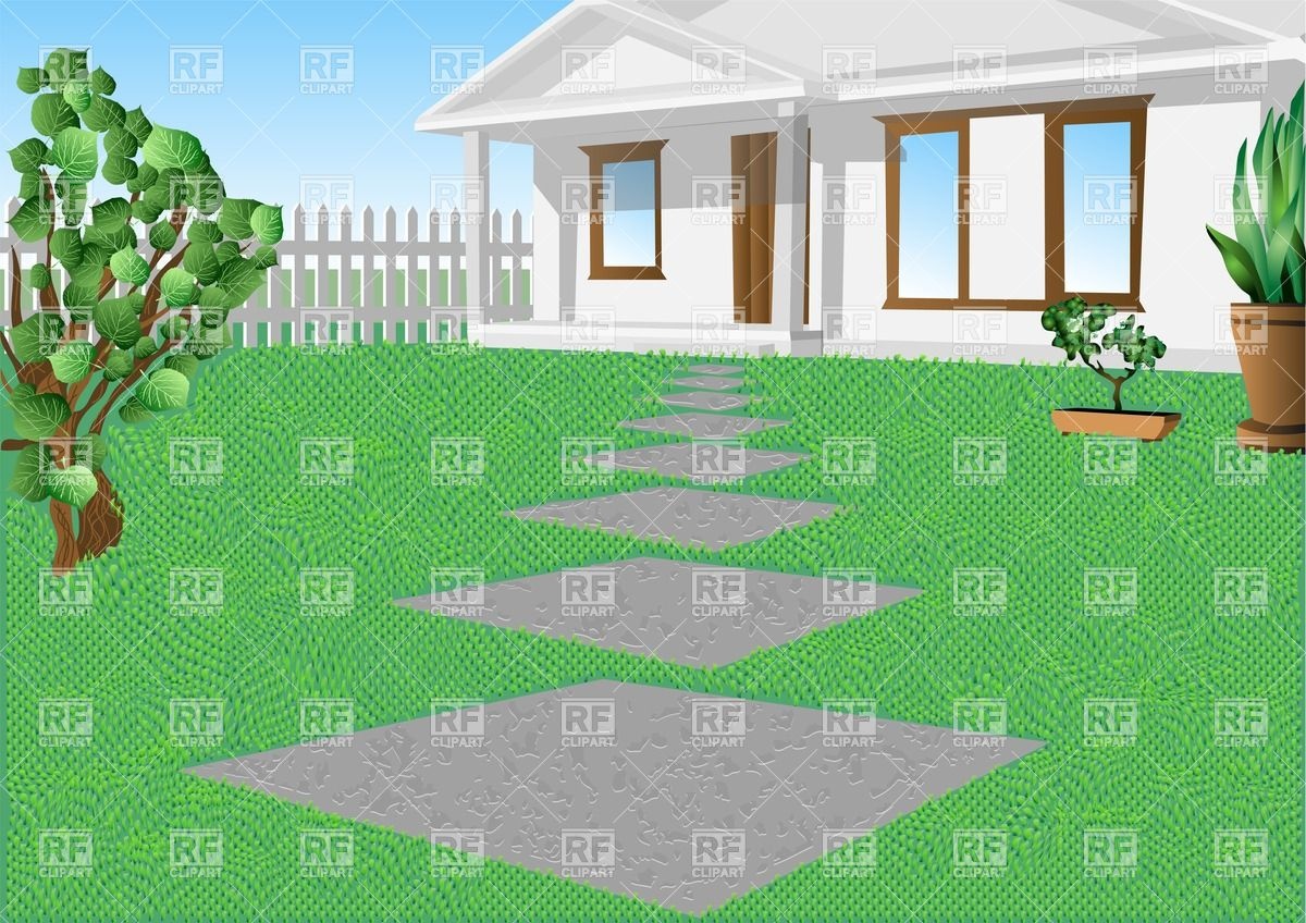1200x848 White Country House On A Green Lawn Vector Image Vector Artwork