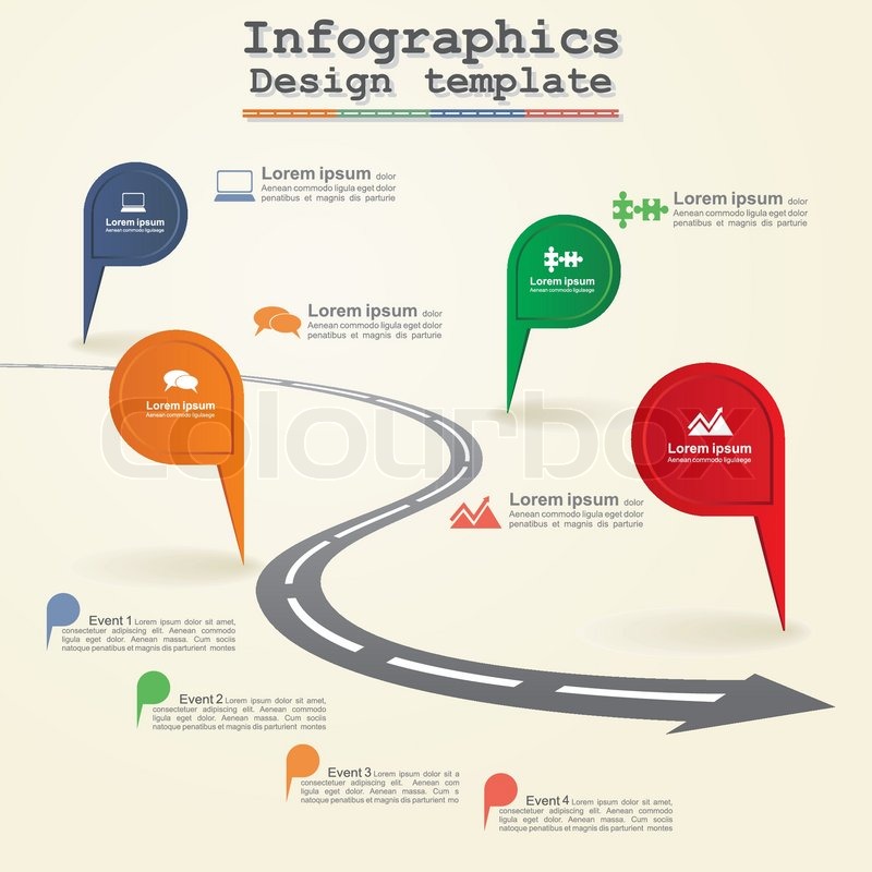 800x800 Road Infographic Timeline Element Layout. Vector Illustration
