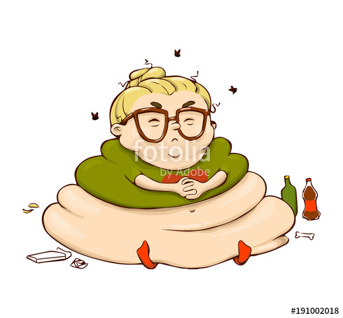 500x463 Funny Lazy Cartoon Girl. Vector Isolated Fat Person Sticker