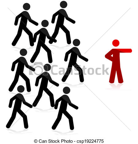 450x470 Follow The Leader. Concept Illustration Showing A Red Man Pointing