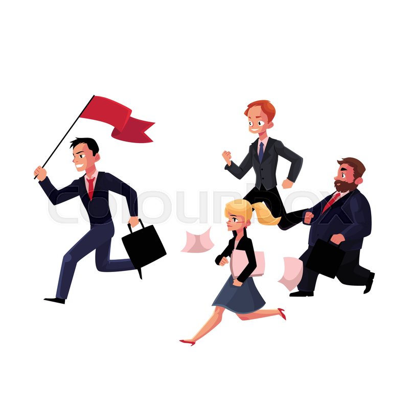 800x800 People Running After, Following The Leader Holding Flag, Business