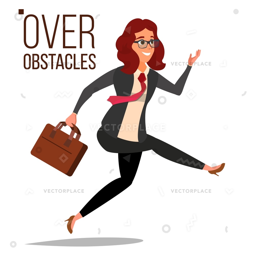 1000x1000 Business Woman Jumping Over Obstacles Leader Vector Illustration