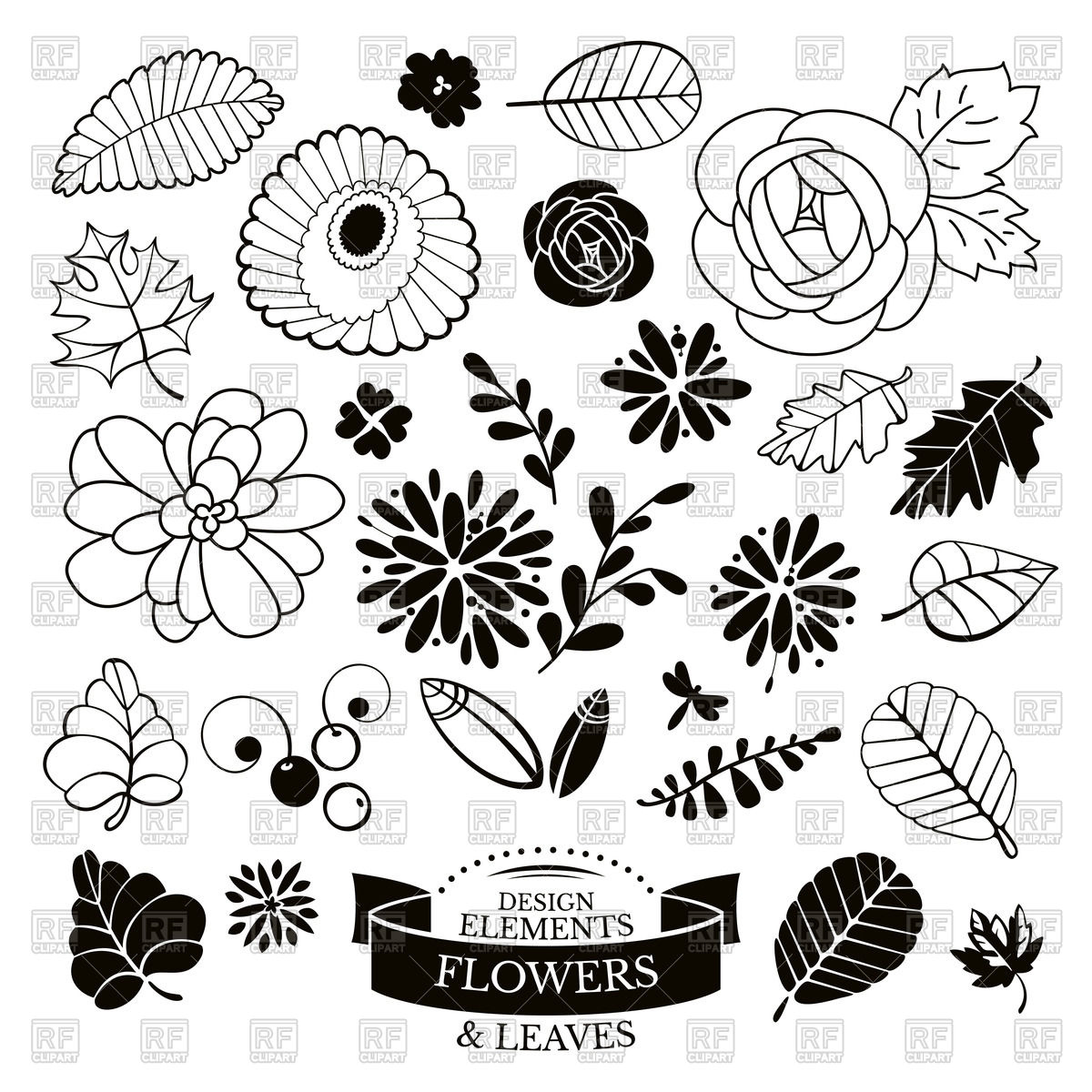 1200x1200 Outline Of Flowers And Leaves Vector Image Vector Artwork Of