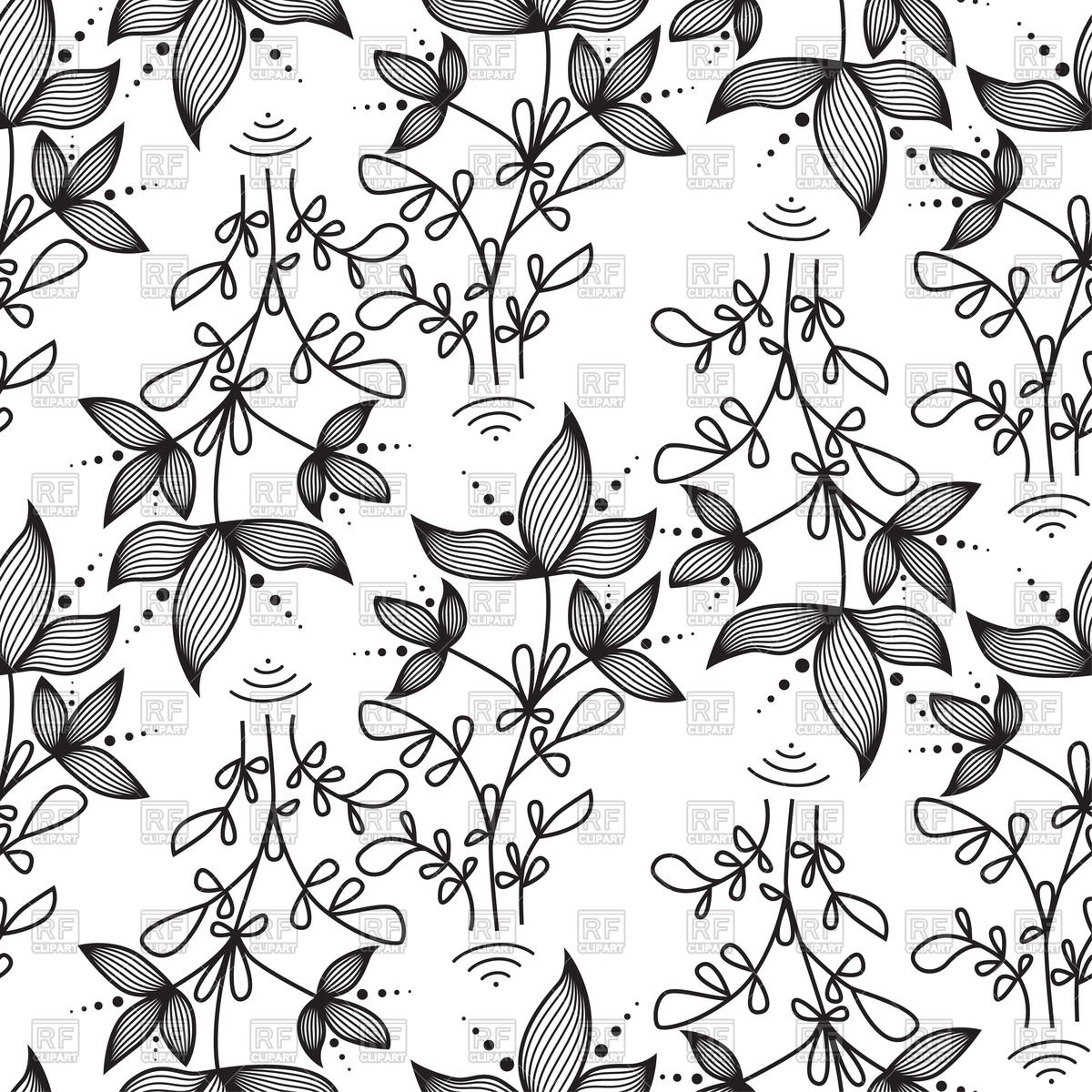 1200x1200 Seamless Black And White Herbal Pattern With Twigs And Leaves