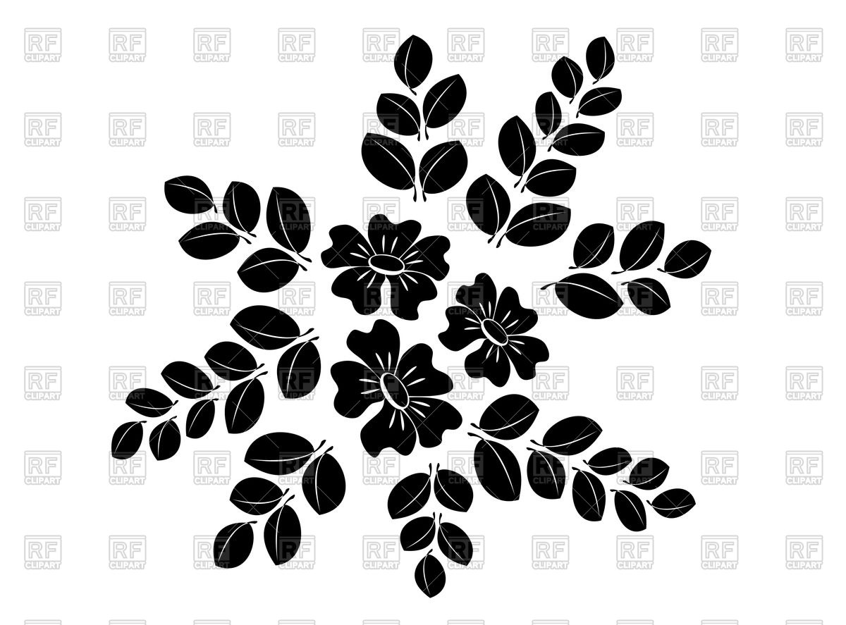1200x887 Silhouettes Of Flowers And Branches With Leaves Vector Image