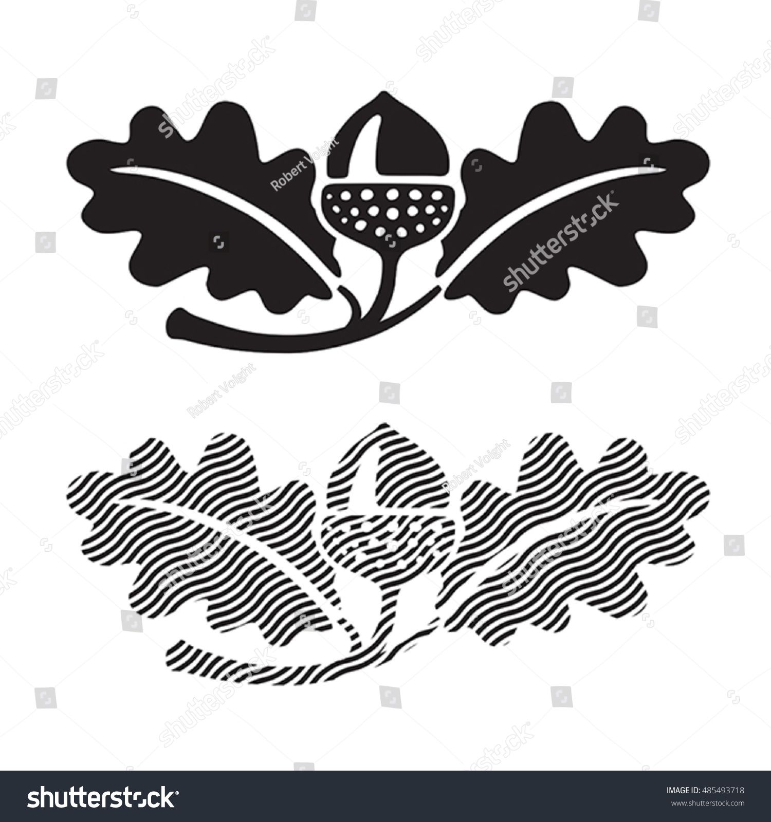 1500x1600 Black And White Stylized Illustration Of Acorns And Oak Leaves