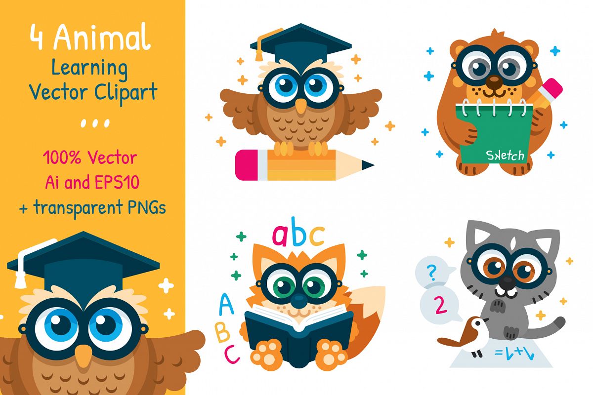 1200x800 4 Animal Learning Vector Clipart