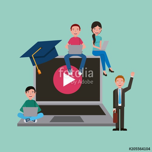 500x500 Students And Teacher Laptop And Graduation Cap Learning Vector