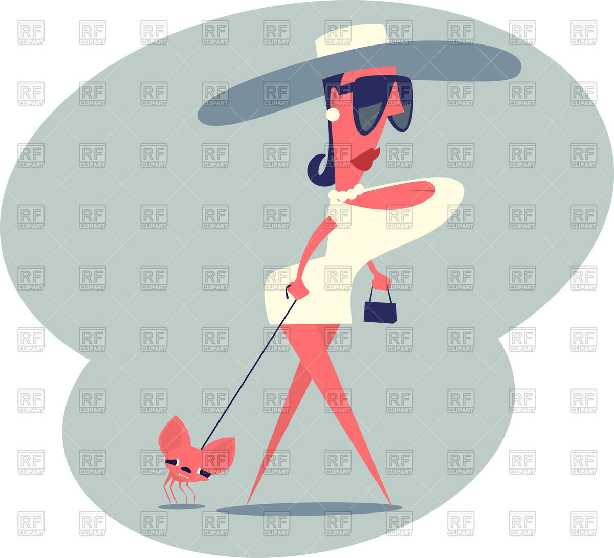 1200x1091 Glamorous Cartoon Woman Leads Dog On Leash Vector Image Vector