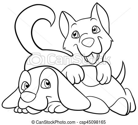 450x406 Happy Puppy With A Leash Vector. Eps 10 Vector Illustration.