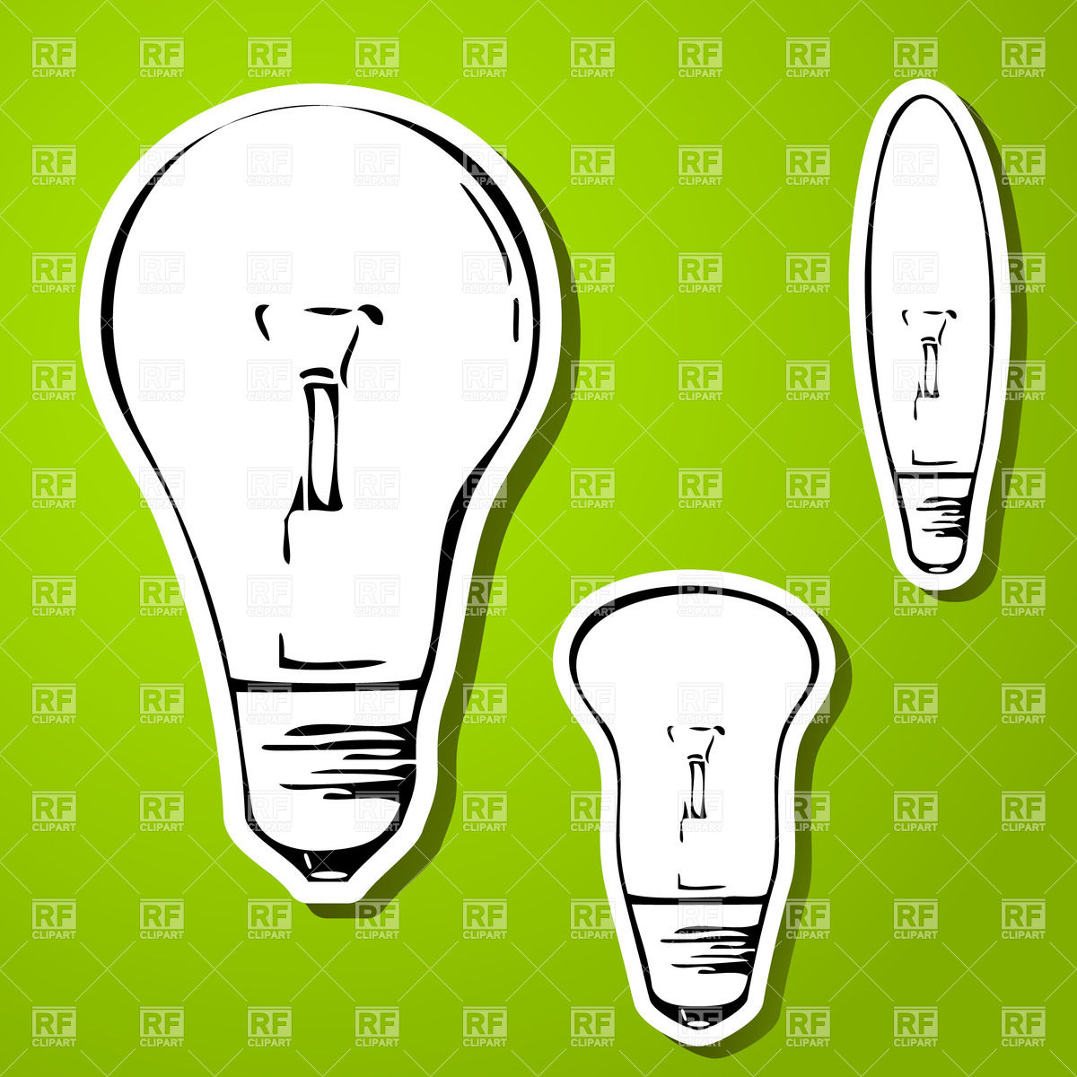 1200x1200 Paper Stickers With Drawing Of Light Bulbs On Green Background