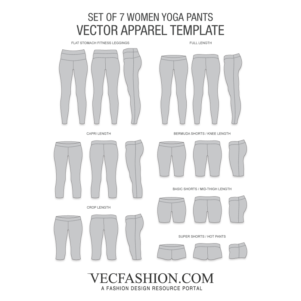 1000x1000 Set Of 7 Yoga Pants Vector Templates
