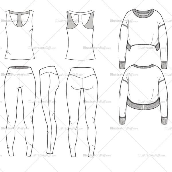 600x600 Yoga Set Flat Template Illustration Fashion Flats