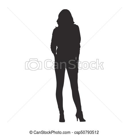 450x470 Woman Dressed In Leggings And Shirt, Vector Silhouette.