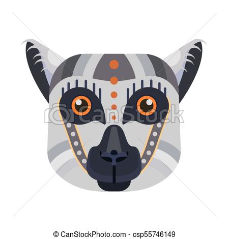 450x470 Lemur Head Logo. Madagascar Lemur Vector Decorative Emblem. Lemur
