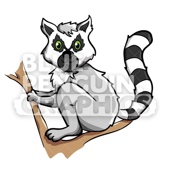 700x700 Sitting Lemur Vector Cartoon Clipart Illustration Blue Penguin
