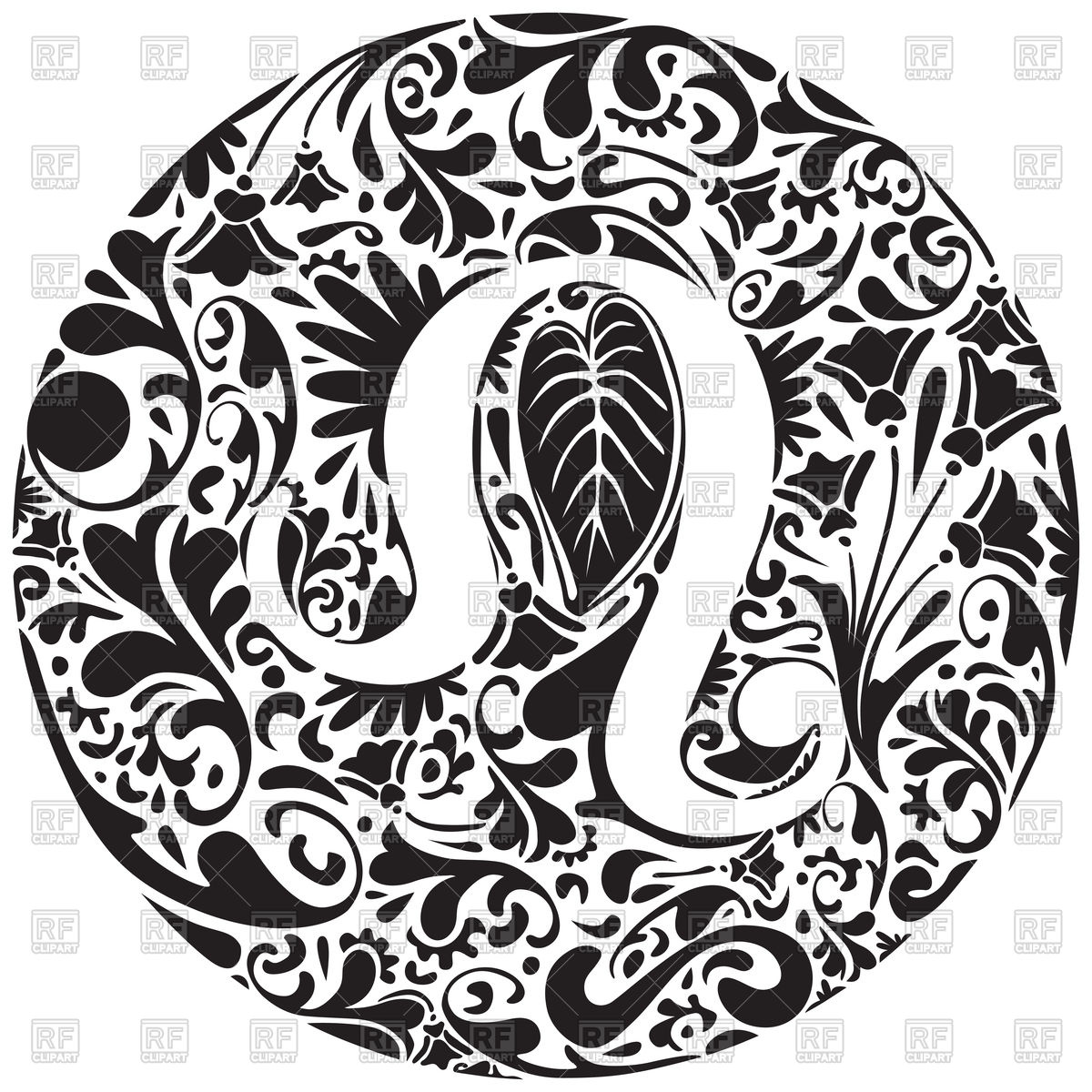 1200x1200 Leo Zodiac Sign Made Of Black Floral Elements Vector Image