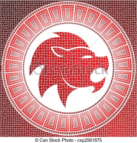 450x468 Element Fire Leo Zodiac Sign On A Mosaic, Vector Illustration.