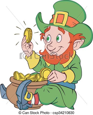380x470 Leprechaun Vector Illustration. Happy Leprechaun With A Pot Of Gold.