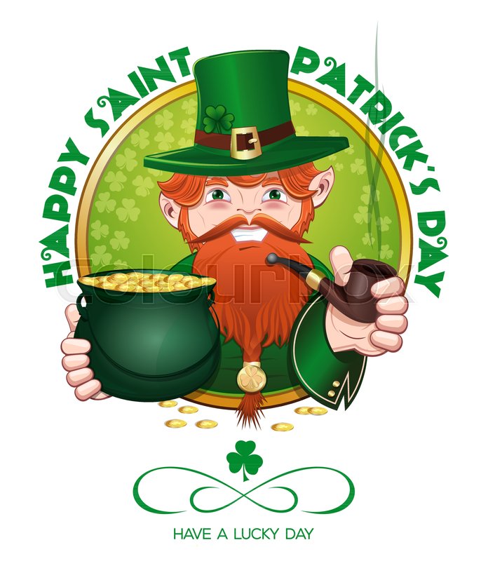 686x800 Red Bearded Cartoon Leprechaun With A Pot Of Gold And A Smoking