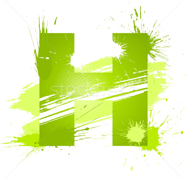 600x574 Green Abstract Paint Splashes Font. Letter H Vector Illustration