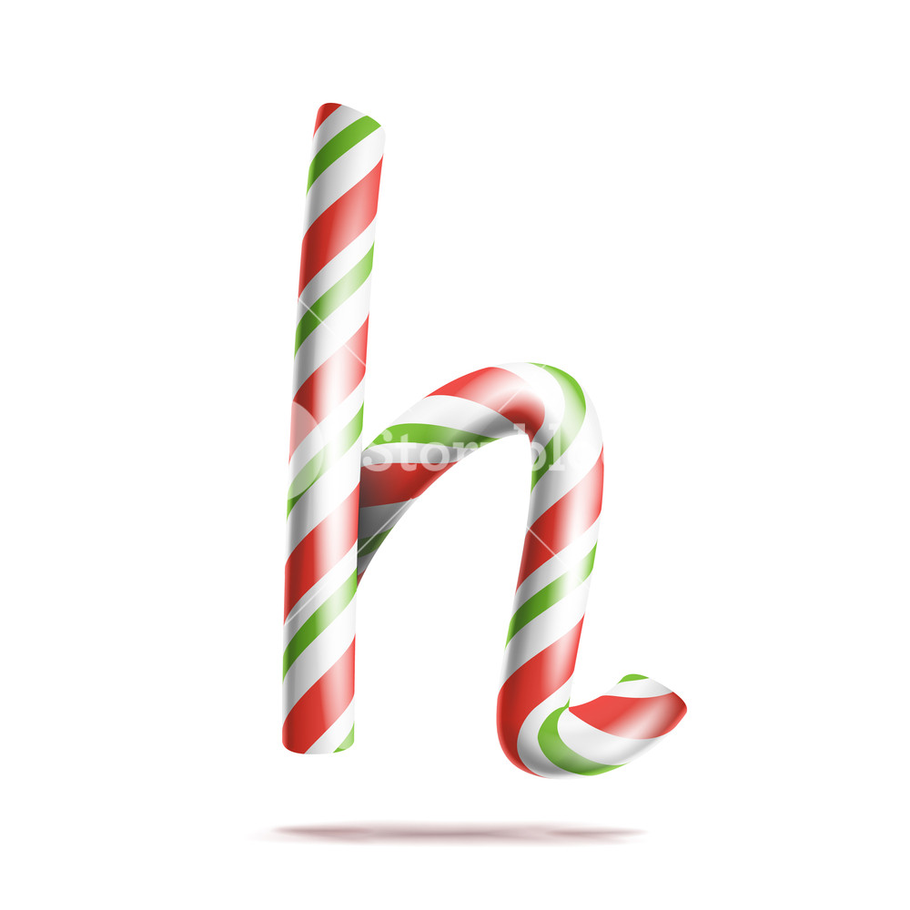 1000x1000 Letter H Vector. 3d Realistic Candy Cane Alphabet Symbol In
