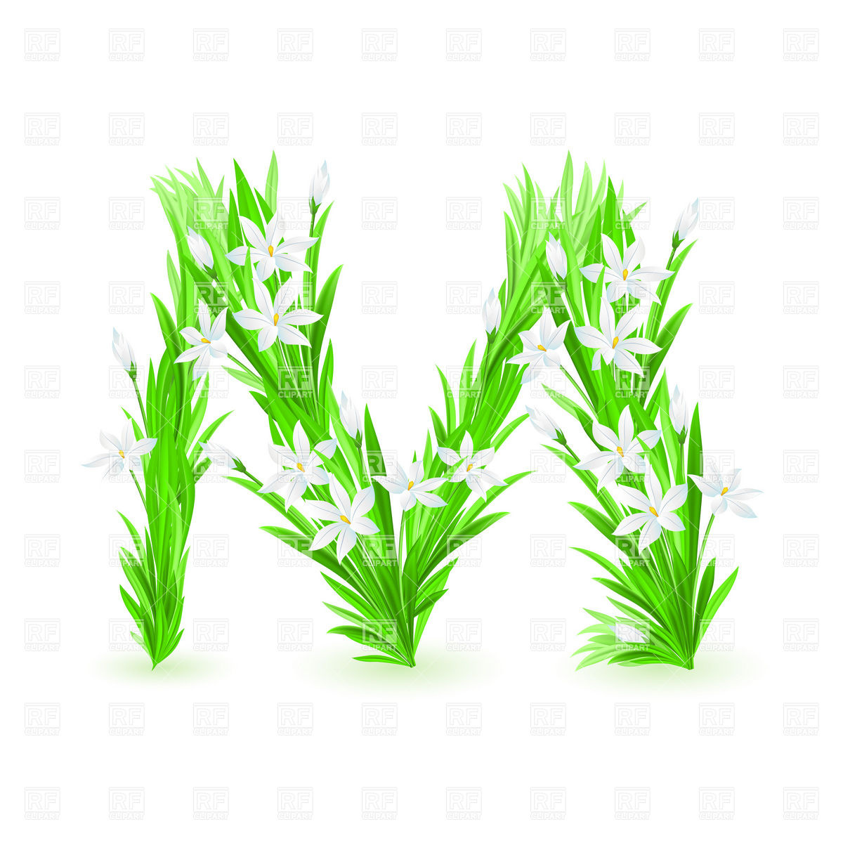 1200x1200 Grass And Spring Flowers Font Letter M Vector Image Vector