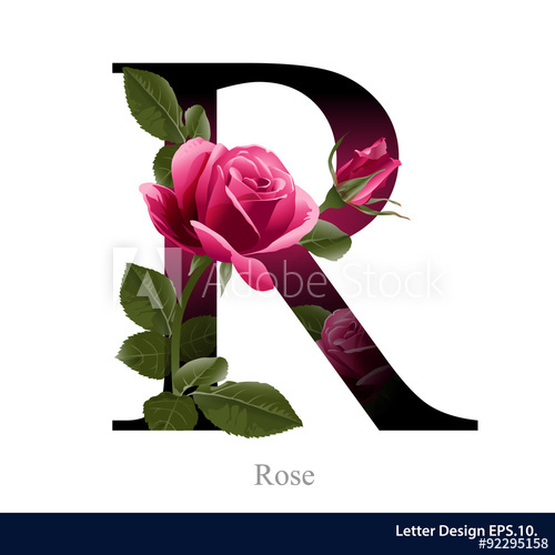 500x500 Letter R Vector Alphabet With Rose Flower. Abc Concept Type As