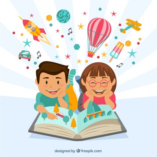 626x625 Felices Leyendo Un Libro Imaginativo Vector Gratis