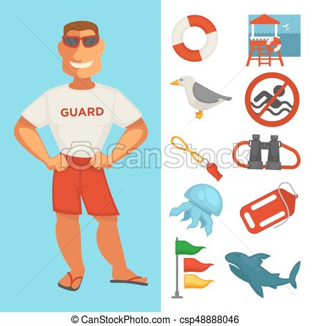 450x469 Lifeguard Or Sea Guard Watch And Water Rescue Vector Isolated Flat
