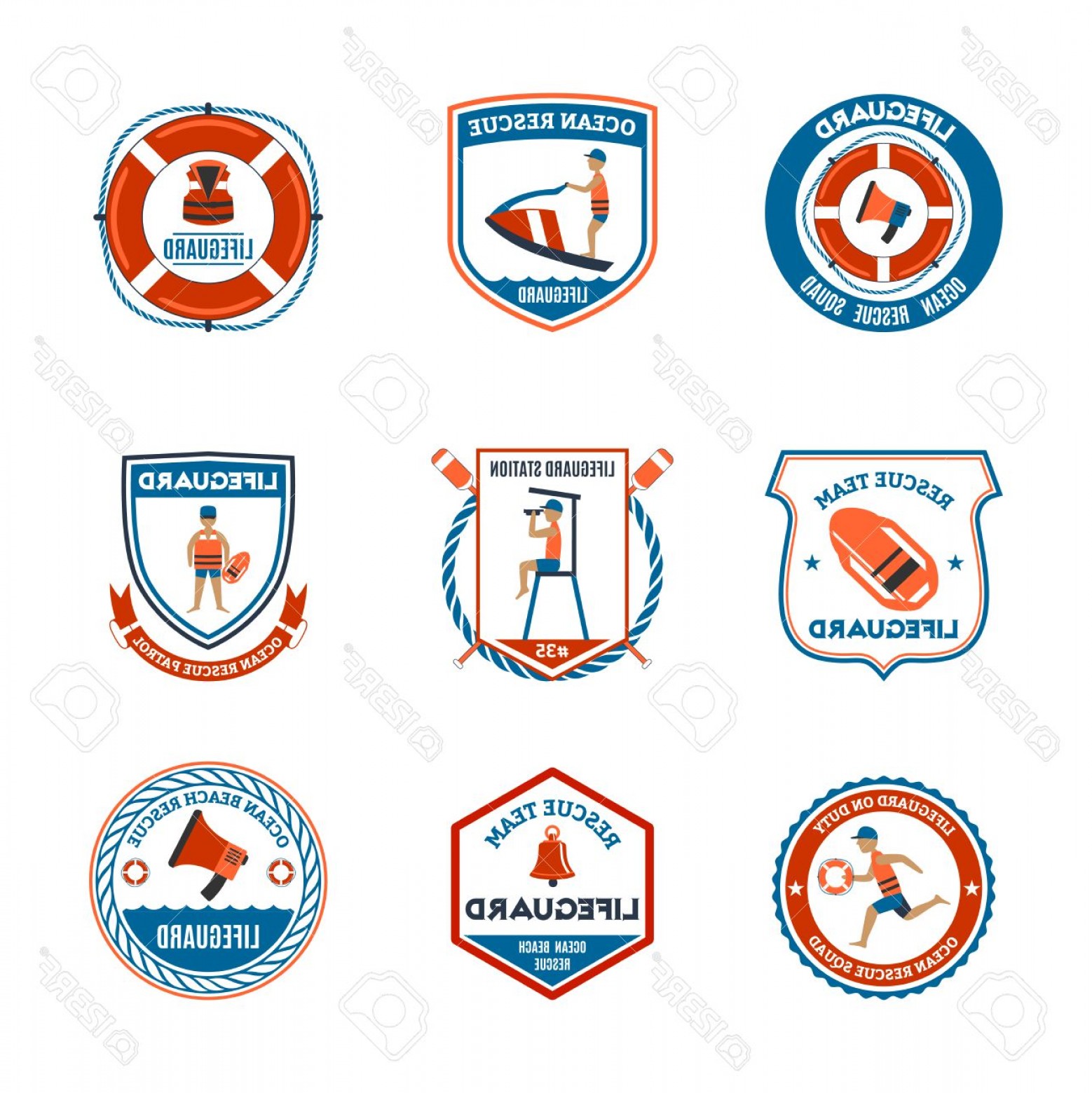 1558x1560 Photostock Vector Beach Lifeguard Patrol Emblems Set With Ocean