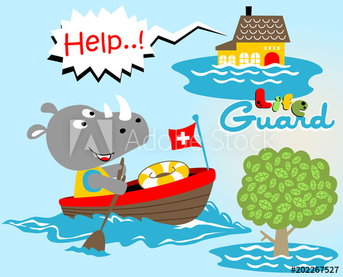 500x403 Rhinoceros The Lifeguard, Vector Cartoon Illustration