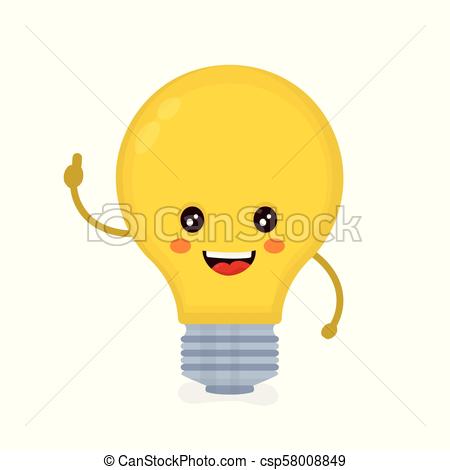 450x470 Cute Smiling Happy Light Bulb Have Idea. Vector Modern Flat Style
