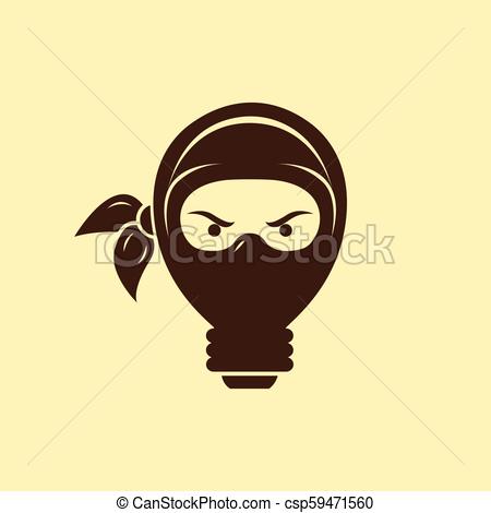 450x470 Light Bulb Ninja Logo Template. Creative Idea Vector Design. Smart
