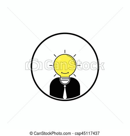 450x470 Business Man Logo With Idea Light Bulb Head Concept.brain Power