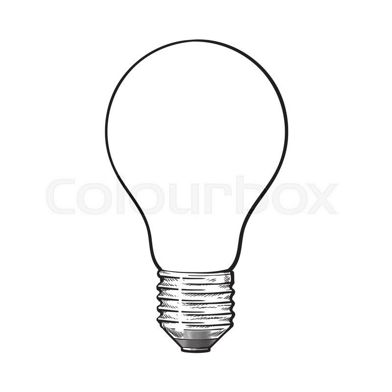 800x800 Matted, Opaque Tungsten Light Bulb, Side View, Sketch Style Vector