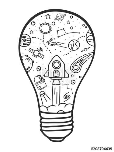 375x500 Hand Drawn Doodle Is Galaxy Space In The Light Bulb. Vector