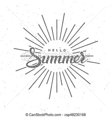 450x470 Summer Retro Label With Light Rays. Hello Summer. Vector