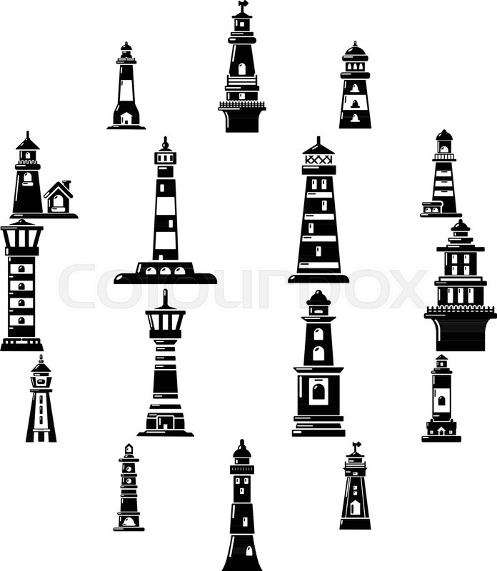 696x800 Lighthouse Icons Set. Simple Illustration Of 16 Lighthouse Vector