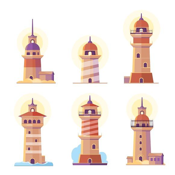 580x580 Cartoon Lighthouse Vector Icons @creativework247 Graphics