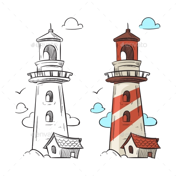 590x590 Hand Drawn Lighthouse Vector By Microvone Graphicriver