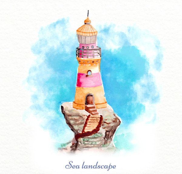 600x575 Cliff Lighthouse Vector Ai Free Download