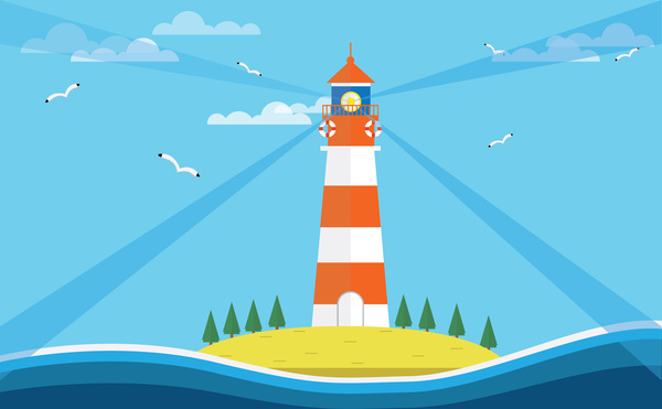 600x371 Lighthouse Seascape Free Vector In Adobe Illustrator Ai ( .ai