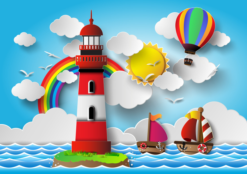 1024x722 Blue Sea And Lighthouse Vector Free Download Eps Files