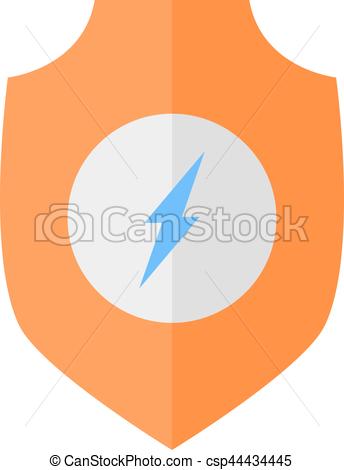344x470 Flat Design Shield With Lightning Bolt. Vector Illustration.