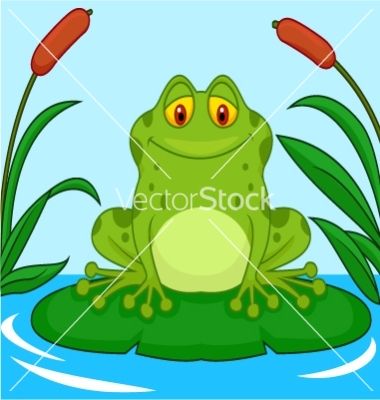 380x400 Cute Green Frog Cartoon On A Lily Pad Vector By Tigatelu