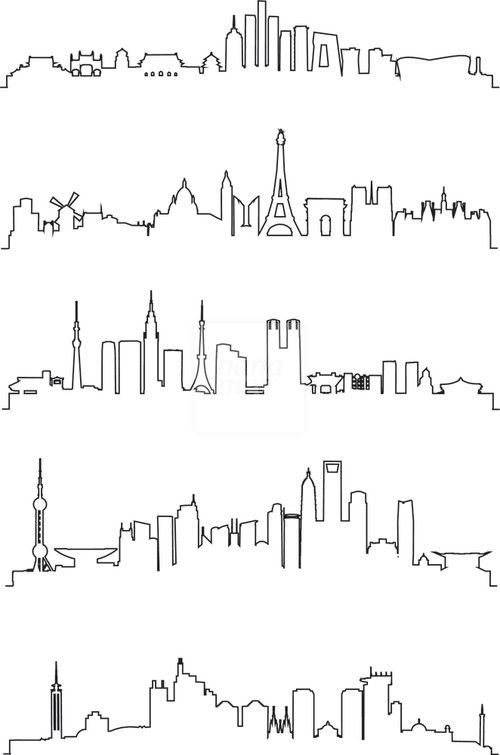 500x755 City Line Art Vector Drawing