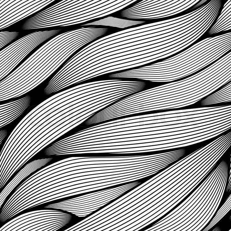 800x800 Seamless Black And White Wavy Line Leaves Vector Pattern. Stock